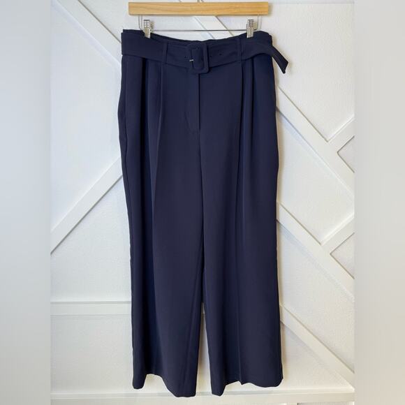 Express Belted Super High Rise Ankle Wide Leg Trouser Pant Navy Size 12 - Picture 1 of 10